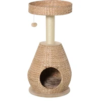 PawHut kattenboom krabpaal met kattengrot sisal hoogte 82,5 cm zacht pluche geel(m-13)