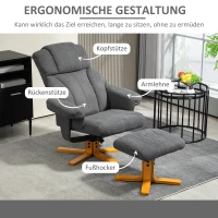 HOMCOM Verstelbare Fauteuil met Voetenbankje met Hoge Rugleuning en Houten Frame voor Woonkamer, Slaapkamer, Donkergrijs(m-5)