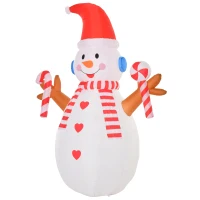 HOMCOM 2,4 m opblaasbare sneeuwpop met zwaailicht kerstversiering voor binnen en buiten tuin gazondecoratie feest wit + rood 180 x 100 x 240 cm(m-13)