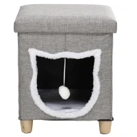 PawHut Kattengrot, kattenhuis, inclusief speelgoedbal, wasbaar kussen, 35,5 cm x 35,5 cm x 42,5 cm(m-15)