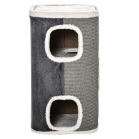 PawHut kattenkrabpaal kattenbak 3 niveaus kattenboom klimboom voor katten kattenmeubel spaanplaat fluweelachtig polyester sisal grijs + wit 40 x 40 x 74 cm(m-14)