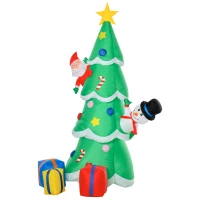 HOMCOM opblaasbare kerstboom met kerstman sneeuwpop en geschenkdoos 210 cm kerstverlichting LED zelfopblazend polyester groen 144 x 125 x 210 cm(m-13)