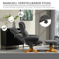 HOMCOM Verstelbare Fauteuil met Voetenbankje met Hoge Rugleuning en Houten Frame voor Woonkamer, Slaapkamer, Donkergrijs(m-4)