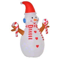 HOMCOM 2,4 m opblaasbare sneeuwpop met zwaailicht kerstversiering voor binnen en buiten tuin gazondecoratie feest wit + rood 180 x 100 x 240 cm(m-15)