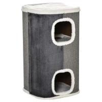 PawHut kattenkrabpaal kattenbak 3 niveaus kattenboom klimboom voor katten kattenmeubel spaanplaat fluweelachtig polyester sisal grijs + wit 40 x 40 x 74 cm(m-15)