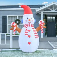 HOMCOM 2,4 m opblaasbare sneeuwpop met zwaailicht kerstversiering voor binnen en buiten tuin gazondecoratie feest wit + rood 180 x 100 x 240 cm(m-11)