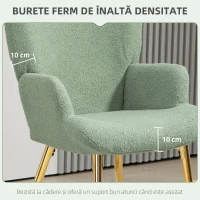 HOMCOM Fotoliu de Living cu Spătar Înalt, 73x68x111 cm, Verde și Auriu(m-4)