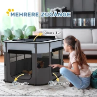 PawHut Huisdieren Speelhek, Opvouwbaar, met Opbergtas, voor Puppy's en Katten, Binnen en Buiten, Grijs(m-5)