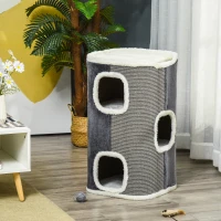 PawHut kattenkrabpaal kattenbak 3 niveaus kattenboom klimboom voor katten kattenmeubel spaanplaat fluweelachtig polyester sisal grijs + wit 40 x 40 x 74 cm(m-10)