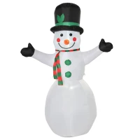 HOMCOM 1,93 m opblaasbare sneeuwpop met 2 modulelampen kerstversiering voor binnen en buiten tuin gazondecoratie feest polyester wit  130 x 72 x 193 cm(m-15)