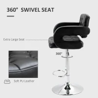 HOMCOM Scaun de Bar cu Spătar și Brațe, Scaun Modern de Bucătărie Rotativ cu Înălțime Reglabilă, 61x50x94-114 cm, Negru(m-5)