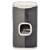 PawHut kattenkrabpaal kattenbak 3 niveaus kattenboom klimboom voor katten kattenmeubel spaanplaat fluweelachtig polyester sisal grijs + wit 40 x 40 x 74 cm(m-12)