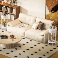 HOMCOM Set 2 Noptiere cu Sertar și Raft, Măsuțe de Cafea din Lemn în Stil Contemporan, Ø35,5x71 cm, Alb(m-2)