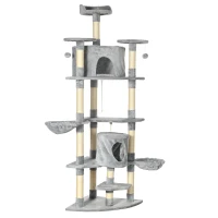 PawHut Kratzbaum mit 2 Hängematten u. 2 Katzenhöhlen inkl. Spielzeug Plüsch Sisalseil Hellgrau(m-15)