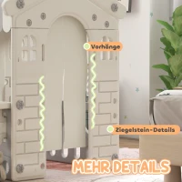 AIYAPLAY Kinderspeelhuis met Gedecoreerde Ramen, Gewelfde Deuren, Serveerstation, 108x80x111 cm, Crème(m-7)