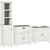 kleankin Bathroom Furniture Set with Adjustable Shelves, 6-Tier Tall Bathroom Storage Cabinet, Floor Cabinet with Drawer, Under Sink Cabinet, Antique White(m-11)
