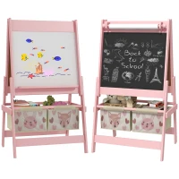 AIYAPLAY Three-In-One Kids Easel with Paper Roll, Art Easel, with Storage - Pink(m-1)