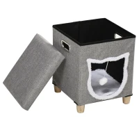 PawHut Kattengrot, kattenhuis, inclusief speelgoedbal, wasbaar kussen, 35,5 cm x 35,5 cm x 42,5 cm(m-13)