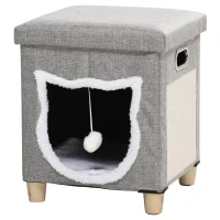 PawHut Kattengrot, kattenhuis, inclusief speelgoedbal, wasbaar kussen, 35,5 cm x 35,5 cm x 42,5 cm(m-12)