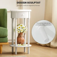 HOMCOM Set 2 Noptiere cu Sertar și Raft, Măsuțe de Cafea din Lemn în Stil Contemporan, Ø35,5x71 cm, Alb(m-6)