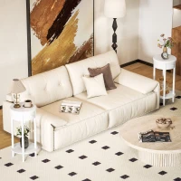 HOMCOM Set 2 Noptiere cu Sertar și Raft, Măsuțe de Cafea din Lemn în Stil Contemporan, Ø35,5x71 cm, Alb(m-8)
