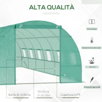 Outsunny Serra da Giardino con Porta Avvolgibile e 12 Finestre in Acciaio e PE, 8×3×2m, Verde(m-5)