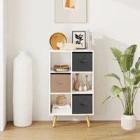 HOMCOM Freestanding 6 Cube Unit Cabinet Unit w/ 3 Fabric Drawers Handles Home Office Storage Shelves White(m-6)