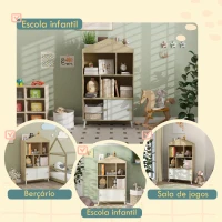 AIYAPLAY Estante Infantil com 4 Compartimentos Estante de Livros para Crianças com Prateleiras Abertas e Armário 80x30x140,5 cm Branco e Madeira(m-7)