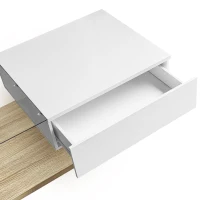 High Gloss Coffee Table with Glass Top and LED Lights, Sofa Table for Living Room, 105L x 55W x 32.5H cm, White+Natural(m-6)
