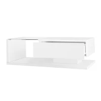 High-Gloss Coffee Table with Glass Top and LED Lights, Sofa Table for Living Room, 105L x 55W x 32.5H cm, White(m-13)