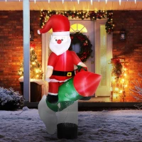 Outsunny Babbo Natale Gonfiabile con Missile, Luci LED e Gonfiatore Incluso, 154x76x183cm(m-2)