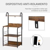 HOMCOM Estante de Cozinha Estante para Microondas com 4 Níveis Ganchos e Pés Ajustáveis Estante de Armazenamento 60x40x125 cm Marrom Rústico(m-7)
