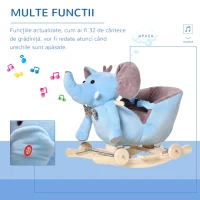 HOMCOM Jucărie Balansoar pentru Copii 18+ Luni în Formă de Elefant cu Roți, Centură și Spătar, 60x35x45 cm, Albastru(m-4)