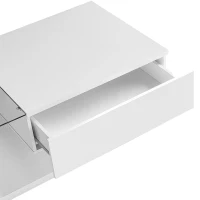 High-Gloss Coffee Table with Glass Top and LED Lights, Sofa Table for Living Room, 105L x 55W x 32.5H cm, White(m-6)