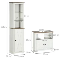 kleankin 2 Piece Bathroom Furniture Set, Tall Bathroom Cabinet with Adjustable Shelves, Under Sink Cabinet with Cupboard and Open Shelf, Ash Wood Effect(m-3)