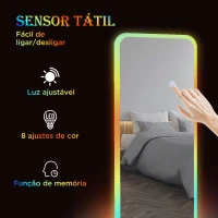 HOMCOM Espelho de Corpo Inteiro com Luzes LED 120x40 cm Espelho de Parede com Iluminação em 7 Cores RGB e Função de Memória Prata(m-4)