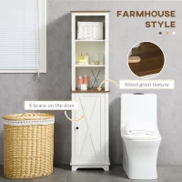 kleankin 2 Piece Bathroom Furniture Set, Tall Bathroom Cabinet with Adjustable Shelves, Under Sink Cabinet with Cupboard and Open Shelf, Ash Wood Effect(m-6)