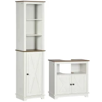 kleankin 2 Piece Bathroom Furniture Set, Tall Bathroom Cabinet with Adjustable Shelves, Under Sink Cabinet with Cupboard and Open Shelf, Ash Wood Effect(m-1)