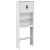 kleankin Móvel sobre Sanita Armário para Máquina de Lavar com 2 Portas Prateleiras Abertas e Ajustável 66x23x178 cm Branco(m-1)