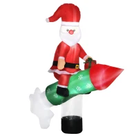 Outsunny Babbo Natale Gonfiabile con Missile, Luci LED e Gonfiatore Incluso, 154x76x183cm(m-10)