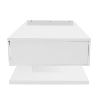 High-Gloss Coffee Table with Glass Top and LED Lights, Sofa Table for Living Room, 105L x 55W x 32.5H cm, White(m-14)