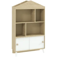 AIYAPLAY Estante Infantil com 4 Compartimentos Estante de Livros para Crianças com Prateleiras Abertas e Armário 80x30x140,5 cm Branco e Madeira(m-10)