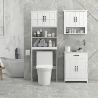 kleankin Móvel sobre Sanita Armário para Máquina de Lavar com 2 Portas Prateleiras Abertas e Ajustável 66x23x178 cm Branco(m-11)