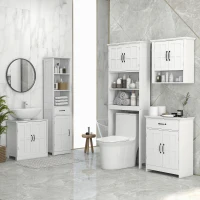 kleankin Móvel sobre Sanita Armário para Máquina de Lavar com 2 Portas Prateleiras Abertas e Ajustável 66x23x178 cm Branco(m-8)