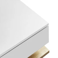 High Gloss Coffee Table with Glass Top and LED Lights, Sofa Table for Living Room, 105L x 55W x 32.5H cm, White+Natural(m-7)