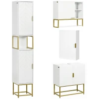 kleankin 4 Piece Bathroom Furniture Set, Freestanding Tall Bathroom Cabinet, Under Sink Storage Cabinet, 2 Wall Mounted Cabinets, White(m-1)