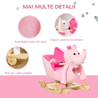 HOMCOM Balansoar în Formă de Elefant cu Roți, Centură și Spătar, Balansoar pentru Copii 18+ Luni, 60x35x45 cm, Roz(m-5)