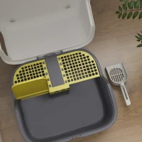 PawHut Kattenbak met deksel en schep, makkelijk schoon te maken, afsluitbaar, Wit(m-9)