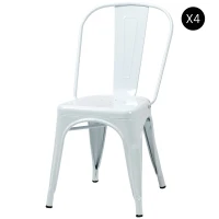 HOMCOM Set de 4 Scaune de Masa Industriale, Scaune de Bucatarie Industriale din Otel Stivuibile cu Spatar si Scaun Scobit pentru Camera de Zi, Camera de Luat Masa, Dormitor, Alb(m-10)