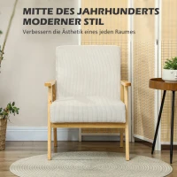 HOMCOM Moderne Fauteuil met Armleuningen, Stoffen Bekleding, van Rubberhout, Accentstoel, Draagvermogen 120 kg, Roomwit(m-4)